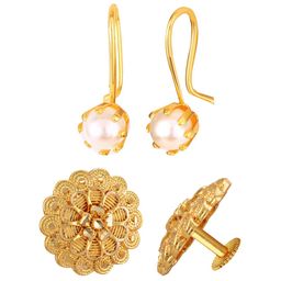 Vighnaharta Set of 2 Gold-Plated Pearls Beaded Studs & Drop Earrings-18