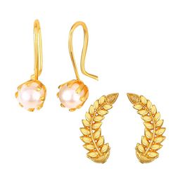 Vighnaharta Set of 2 Gold-Plated Pearls Beaded Studs & Drop Earrings-68