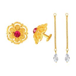 Vighnaharta Set of 2 Gold-Plated Cubic Zirconia Studded Studs Earrings With Jumki Removal-16