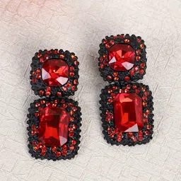 Shining Diva Fashion Red and Black Geometric Drop Earrings-47
