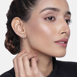 Estele Women Gold-Toned & White Contemporary Drop Earrings-21