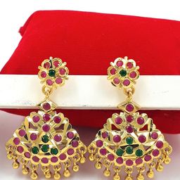 Anujeet Fashion Hub Gold-Plated American Diamond Studded Dangler Drop Earrings-image-44