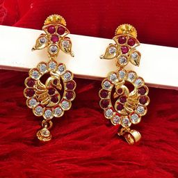 Anujeet Fashion Hub Gold-Plated American Diamond Studded Contemporary Drop Earrings-image-41