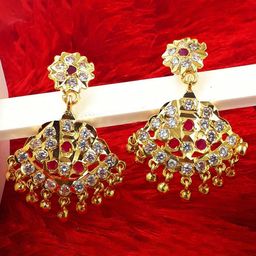 Anujeet Fashion Hub Gold-Plated American Diamond Studded Contemporary Drop Earrings-image-74