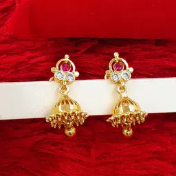 Anujeet Fashion Hub Gold-Plated American Diamond Studded Contemporary Jhumkas-39