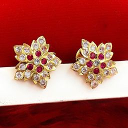 Anujeet Fashion Hub Gold Plated AD Studded Floral Shaped Studs-image-4