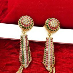 Anujeet Fashion Hub Gold-Plated American Diamond Studded Contemporary Drop Earrings-image-65