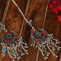 VENI Silver-Plated Contemporary Oxidised Drop Earrings-51