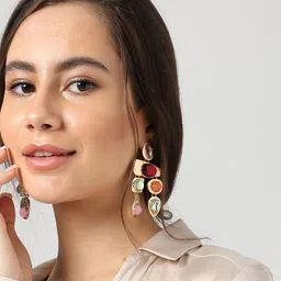 SOHI Maroon & Pink Gold-Plated Contemporary Drop Earrings-40