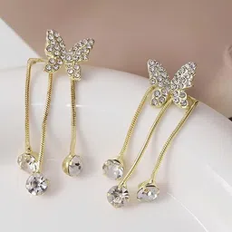 ANNA CREATIONS Gold-Plated Stone-Studded Butterfly Shaped Drop Earrings-44