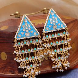 Crunchy Fashion Gold-Plated Blue Contemporary Drop Earrings-image-14