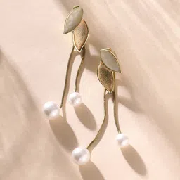 DressBerry Gold Toned Gold Plated Pearls Contemporary Drop Earrings-image-57