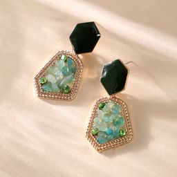 DressBerry Green Gold-Plated Stone Studded Contemporary Drop Earrings-image-96