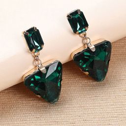 DressBerry Gold-Toned & Green Gold-Plated Stones Studded Triangular Drop Earrings-10