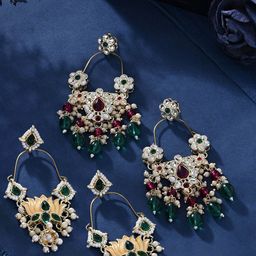 Zaveri Pearls Set Of 2 Gold-Plated Contemporary Drop Earrings-43