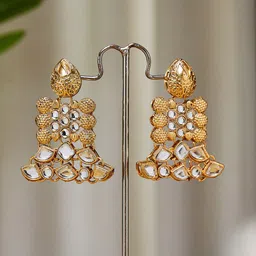 ATIBELLE Gold Plated & Kundan Stone Studded Contemporary Drop Earrings-9