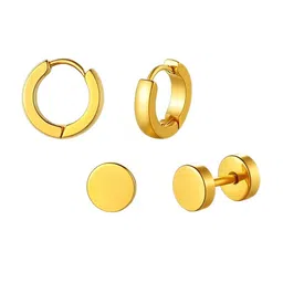 KARISHMA KREATIONS Men Set Of 2 Stainless Steel Contemporary Hoop Earrings and Studs-image-57