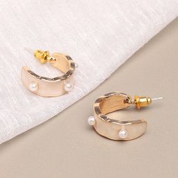 SOHI Women Gold-Toned & White Contemporary Half Hoop Earrings-91