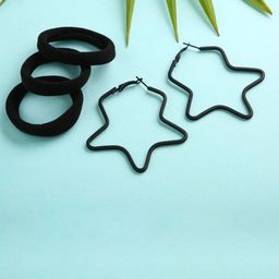 justpeachy Women Black Star Shaped Handcrafted Hoop Earrings With Pony Tail Holders-22
