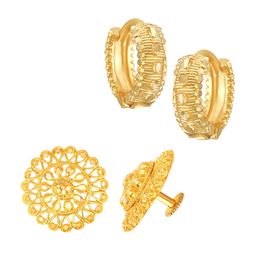 Vighnaharta Set of 2 Gold-Plated Studs & Hoop Earrings-54