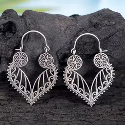 Studio One Love Silver-Plated Oxidized Contemporary Hoop Earrings-38