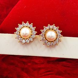 Anujeet Fashion Hub Gold Plated Floral Shaped Studs-image-4