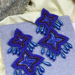 Crunchy Fashion Silver-Plated & Blue Geometric Drop Earrings-19