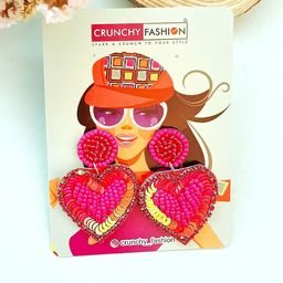 Crunchy Fashion Heart Shaped Beaded Drop Earrings-image-28