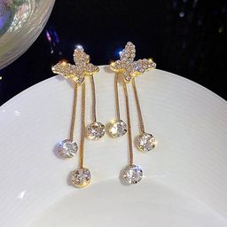 PolluxCraft Gold-Plated Artificial Stones Studded Contemporary Tasselled Drop Earrings-62