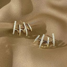 PolluxCraft Gold-Plated Artificial Stones Studded Contemporary Shaped Ear Cuff-9