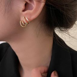 PolluxCraft Gold-Plated Contemporary Artificial Stones Contemporary Shaped Hoop Earrings-image-43