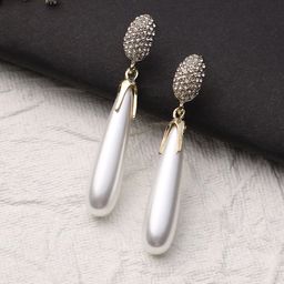 DressBerry White Gold-Plated Stone Studded Drop Earrings-image-52