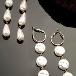 Bohey by KARATCART Set Of 2 Gold-Plated Beads Studded Drop & Hoop Earrings-20