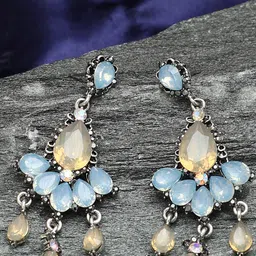DressBerry Blue Silver Plated Stone Studded Contemporary Drop Earrings-image-37