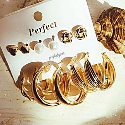 Proplady Set Of 6 German Silver Gold-Plated Quirky Studs Earrings-6