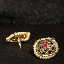 DIVASTRI Gold-Plated Artificial Stones Studded Beaded Circular Shaped Studs-94