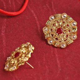 DIVASTRI Gold-Plated Artificial Stones Studded Circular Studs-6