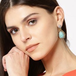 DIVASTRI Gold-Plated Artificial Stones Studded Teardrop Drop Earrings-58