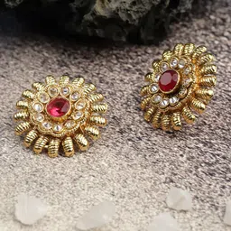 DIVASTRI Gold-Plated Artificial Stones Studded Circular Shaped Studs-18