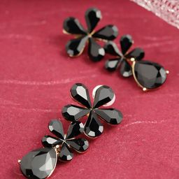 DIVASTRI Gold-Plated Artificial Stones Studded Floral Shaped Drop Earrings-26