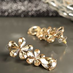 DIVASTRI Gold-Plated Artificial Stones Studded Leaf Shaped Drop Earrings-6