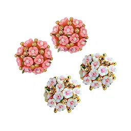 DIVASTRI Set Of 2 Gold-Plated Artificial Stones Studded Floral Shaped Studs-3