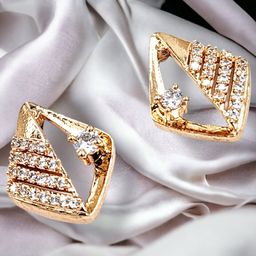 DressBerry Rose Gold-Plated Cubic Zirconia-Studded Contemporary Stud Earrings-8