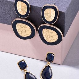 AMI Set Of 2 Gold-Plated Enamelled Artificial Stones Contemporary Drop Earrings-27