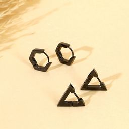 Yellow Chimes Set of 2 Black Contemporary Studs Earrings-7