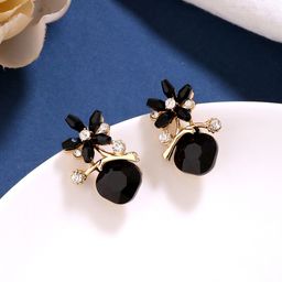 Yellow Chimes Black & Gold-Toned Contemporary Studs Earrings-19