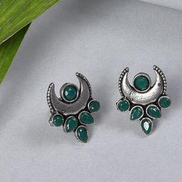 SOHI Silver Plated Contemporary Stone Studded Studs Earrings-48