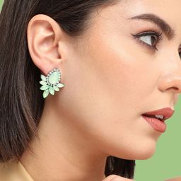 SOHI Green Contemporary Studs Earrings-0