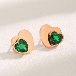 MYKI Rose Gold-Plated American Diamond-Studded Heart Shaped Studs Earrings-18