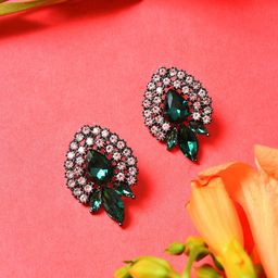 SOHI Green Contemporary Studs Earrings-2
